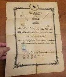 BÜYÜK BOY OSMANLI DİPLOMA. ŞAHADETNAME. ÇOK NADİR. KOLEKSİYONDAN ÇIKMADIR. BU FİYATA YOK.