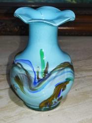 20090-ÇOK ŞAHANE MAVİ RENK KIRÇILLI MURANO CAM VAZO