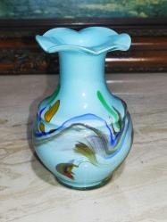 20090-ÇOK ŞAHANE MAVİ RENK KIRÇILLI MURANO CAM VAZO