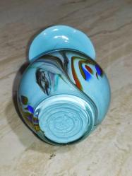 20090-ÇOK ŞAHANE MAVİ RENK KIRÇILLI MURANO CAM VAZO