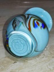 20090-ÇOK ŞAHANE MAVİ RENK KIRÇILLI MURANO CAM VAZO