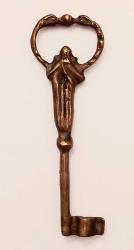 Avrupa, Hz. İsa Temalı Dini Tarzda Manastır/Kilise Anahtarı. Bronz-Prinç Döküm Figür. (Büyük Boy) Dekoratif Kabartma Detaylı/El Yapımı/Patina Mevcut. 19 YY Ortaları. (18x75x210 mm)