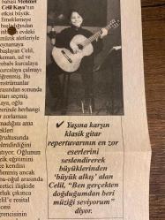 CELİL REFİK KAYA HABERİ GAZETE KUPURÜ - 12 NİSAN 2003 - 36.5 x 9 cm ebatındadır - Celil Refik Kaya 12 yaşında-Klasik gitarın harika çocuğu-Mehmet Celil Kaya-Türk Musikisi Topluluğu