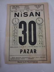 BÜYÜK SAATLİ MAARİF TAKVİMİ 30 Nisan 1972 Pazar - TAKVİM YAPRAĞI