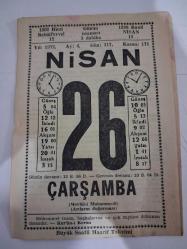 BÜYÜK SAATLİ MAARİF TAKVİMİ 26 Nisan 1972 Çarşamba - TAKVİM YAPRAĞI