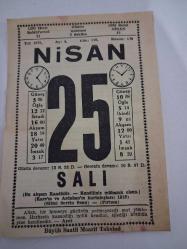 BÜYÜK SAATLİ MAARİF TAKVİMİ 25 Nisan 1972 Salı - TAKVİM YAPRAĞI