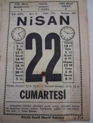 BÜYÜK SAATLİ MAARİF TAKVİMİ 22 Nisan 1972 Cumartesi - TAKVİM YAPRAĞI