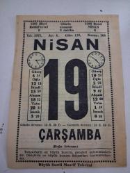 BÜYÜK SAATLİ MAARİF TAKVİMİ 19 Nisan 1972 Çarşamba - TAKVİM YAPRAĞI