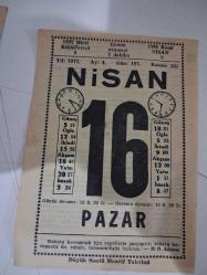 BÜYÜK SAATLİ MAARİF TAKVİMİ 16 Nisan 1972 Pazar - TAKVİM YAPRAĞI