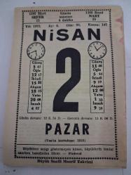 BÜYÜK SAATLİ MAARİF TAKVİMİ 2 Nisan 1972 Pazar - TAKVİM YAPRAĞI