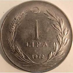 Türkiye 1972 1 Lira Başaklı Paslanmaz Çelik - TC Ters