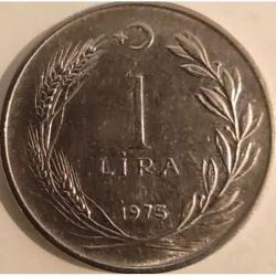 Türkiye 1975 1 Lira Başaklı Paslanmaz Çelik - TC Ters