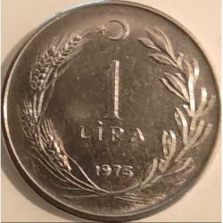 Türkiye 1975 1 Lira Başaklı Paslanmaz Çelik - TC Ters