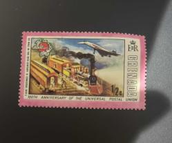 Grenadinler Pulu - Grenadines Stamp - Postadan Geçmiş Pul Filateli -19. yüzyıl ABD posta treni ve Concorde, U.P.U. (Evrensel Posta Birliği) Temalı Pul, 1/2 PARA - YABANCI PULLAR - NOSTALJİK DOĞUM GÜNÜ HEDİYESİ