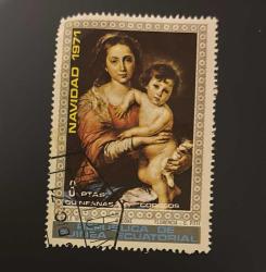 Ekvator Ginesi Pulu - Equatorial Guinea Stamp - Postadan Geçmiş Pul Filateli - DAMGALI -  Murillo'nun Meryem Ana ve Çocuk portresini tasvir eden posta pulu , 3 PARA - YABANCI PULLAR - NOSTALJİK DOĞUM GÜNÜ HEDİYESİ