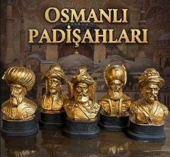 OSMANLI PADİŞAHLARI ALTIN VARAK SİYAH RENK DETAYLI 5Lİ SET HEYKELOSMANLI PADİŞAHLARI ALTIN VARAK SİYAH RENK DETAYLI 5 Lİ SET HEYKEL. 13 cm. 14 cm.