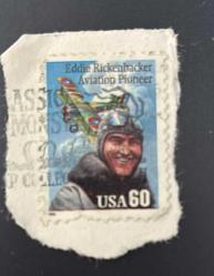 Amerika Birleşik Devletleri Pulu - Unıted States Stamp - Mektup Zarfından Kesilmiş /Postadan Geçmiş Pul Filateli - Damgalı - Savaş Pilotu Eddie Rickenbacker Temalı Pul, 60 PARA - YABANCI PULLAR -NOSTALJİK DOĞUM GÜNÜ HEDİYESİ