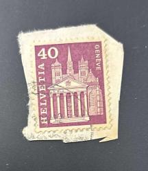 İsviçre Helvetya Pulu - Helvetia Stamp -  Mektup Zarfından Kesilmiş  / Postadan Geçmiş Pul Filateli - Damgalı - Cenevre Saint Pierre Katedrali Temalı Pul, 40 PARA - YABANCI PULLAR -NOSTALJİK DOĞUM GÜNÜ HEDİYESİ