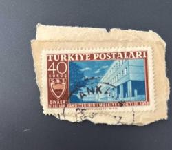 Türk Pulu - Turkish Stamp - Mektup Zarfından Kesilmiş / Postadan Geçmiş Pul Filateli - ANKARA DAMGALI - SİYASAL BİLGİLER FAKÜLTESİNİN 100. YILI 1959 TEMALI PUL, 40 KURUŞ - Türkiye Cumhuriyeti - NOSTALJİK DOĞUM GÜNÜ HEDİYESİ