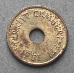 1951 Yılı 1 Kuruş ÇİL (Delikli 1 Kuruş)TCM3122