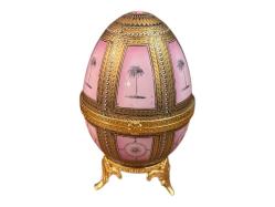 Fransız Fabienne Jouvin Paris Damgalı Pirinç Menteşeli Porselen Yumurta Bonboniyer 15 cm yüksekliğinde 9 cm çapında