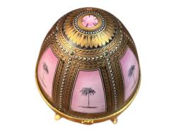 Fransız Fabienne Jouvin Paris Damgalı Pirinç Menteşeli Porselen Yumurta Bonboniyer 15 cm yüksekliğinde 9 cm çapında