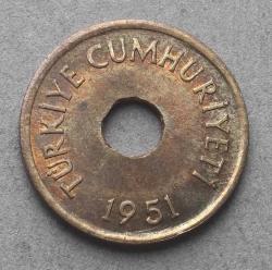 1951 Yılı 1 Kuruş ÇİL (Delikli 1 Kuruş) TCM3124