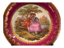 Fransız Limoges 16 cm Çapında Fragonard Temalı Porselen Dekor Tabağı