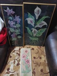 3 adet etamin üzerine kanaviçe tablo cerceveli