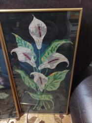 3 adet etamin üzerine kanaviçe tablo cerceveli