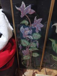 3 adet etamin üzerine kanaviçe tablo cerceveli