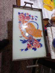 Cam altı boyama antika çay tepsisi