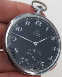 SWISS İSVİÇRE OMEGA MARKA ORİJİNAL ANTİK KURMALI MUHTEŞEM BAKIMLI SİYAH KADRAN CEP SAATİ 1RRR1AA1 ÇOK NADİR