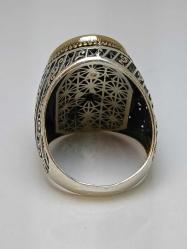 FASET KESİM GÜMÜŞ YÜZÜK, SİYAH ONİX TAŞLI, GELENEKSEL OSMANLI MOTİFLİ