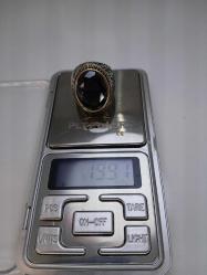 FASET KESİM GÜMÜŞ YÜZÜK, SİYAH ONİX TAŞLI, GELENEKSEL OSMANLI MOTİFLİ