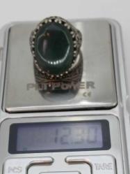 GÜMÜŞ YÜZÜK, YEŞİL AKİK TAŞLI, TELKARİ KALEM İŞÇİLİKLİ