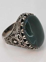 GÜMÜŞ YÜZÜK, YEŞİL AKİK TAŞLI, TELKARİ KALEM İŞÇİLİKLİ