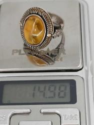 GÜMÜŞ YÜZÜK, KEHRİBAR TAŞLI, USTA İŞÇİLİKLİ , CMZ DAMGALI,