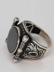 GÜMÜŞ YÜZÜK, ONİX TAŞLI, ZİRKON TAŞ İŞLEMELİ