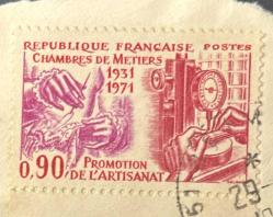 Fransa Pulu - France Stamp - Mektup Zarfından Kesilmiş/Postadan Geçmiş Pul Filateli - Damgalı - El Sanatları Temalı Pul, 0.90 PARA - YABANCI PULLAR -ABANCI PULLAR, NOSTALJİK DOĞUM GÜNÜ HEDİYESİ