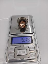 GÜMÜŞ YÜZÜK, ELİF VE VAV HARFLİ, KEHRİBAR TAŞLI, OSMANLI TARZI KALEM İŞÇİLİKLİ