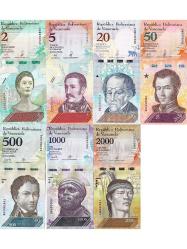 Venezuela 7 Adet Farklı Küpür Set Çil ( UNC ) Kağıt Para Koleksiyon Seti