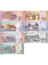 Venezuela 7 Adet Farklı Küpür Set Çil ( UNC ) Kağıt Para Koleksiyon Seti