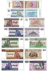 Myanmar ( Burma ) 100-50-20-10-5-1-0,50 Kyat Kağıt Para Set Çil ( Unc ) 7'Li Set Koleksiyon Para