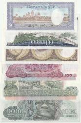 Kamboçya 1000-500-100-100-100-50 Riel Kağıt Para Set Çil ( Unc ) 6'Lı Set Koleksiyon Para