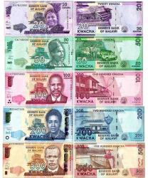 Malawi 20-50-100-200-500 Kwacha Kağıt Para Set Çil ( Unc ) 5'Li Set Koleksiyon Para