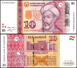 Tacikistan 2021 Yılı 10 Somoni Kağıt Para Çil ( Unc ) Koleksiyon Para