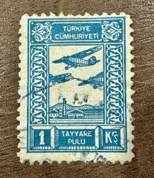 1937 TC 1 Kuruş Tayyare pulu damgalı