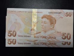 9. EMİSYON 50 TÜRK LİRASI G 002 000487-000488  ÇİL- SERİ TAKİPLİ TCM 4550
