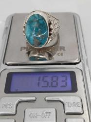 GÜMÜŞ YÜZÜK, FİRUZE TAŞLI, SARMAL GRAVÜRLÜ